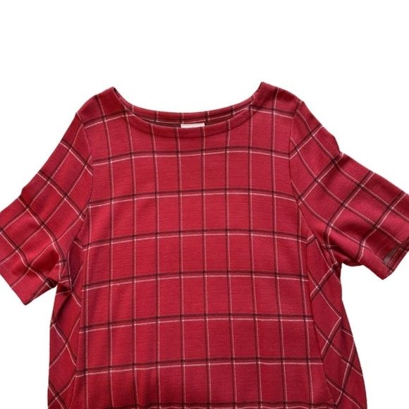 J. Jill Women's XL Ponte Dress Sepia Burgundy Plaid Pockets :) Stretch Business - Picture 7 of 14